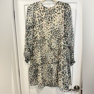 Loft Leopard Print Ruffle Tiered Dress - Size M
